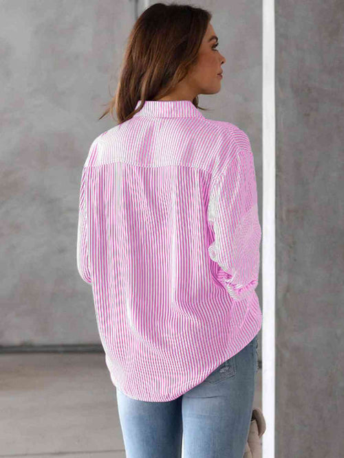 Striped Collared Neck Shirt with Pocket  and collar shirts  women collared  women's collared shirts  collared shirts for women