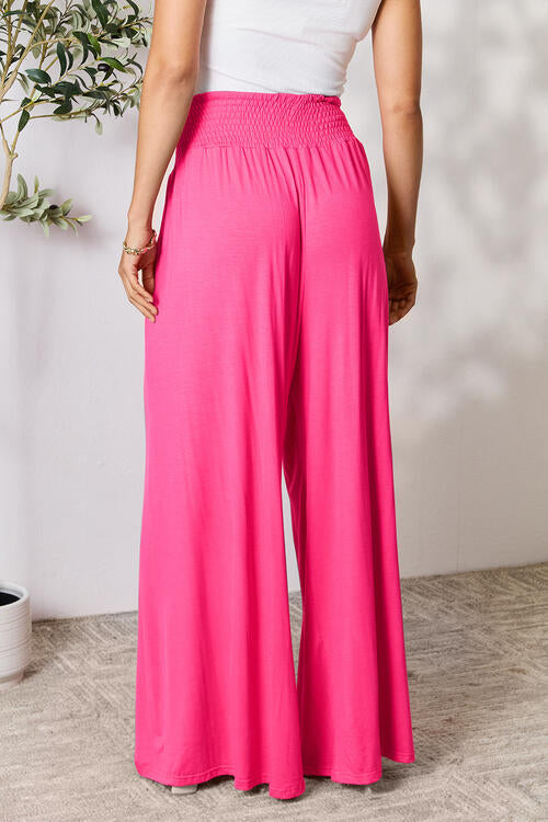 Double Take Full Size Smocked Wide Waistband Wide Leg Pants  satin wide leg pants  wide leg lounge pants  wide leg cropped pants  pink wide leg pants https://www.pearluxuries.com/products/double-take-full-size-smocked-wide-waistband-wide-leg-pants?variant=44504260247778