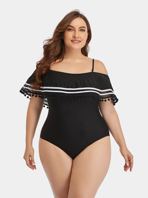 Striped Cold-Shoulder Plus Size One-Piece Swimsuit