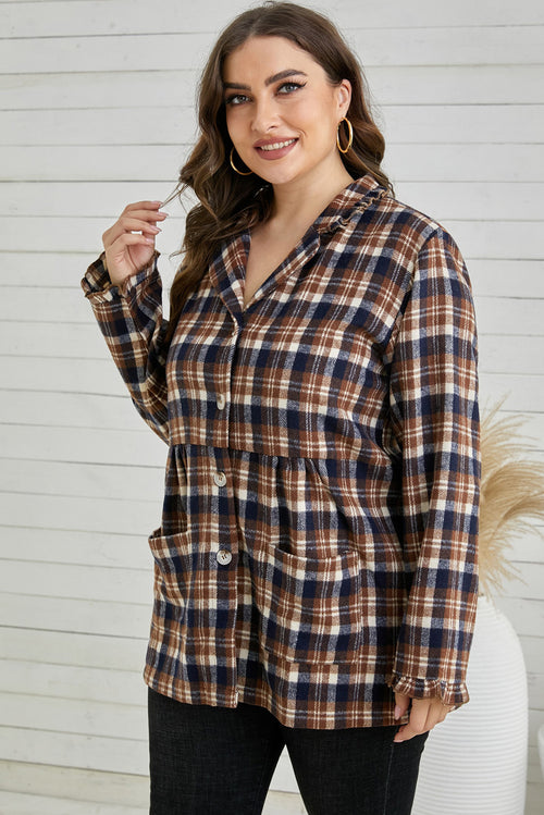 Plaid Buttoned Collared Plus Size Shacket