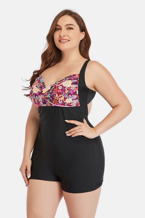 Two-Tone One-Piece Plus Size Swimsuit