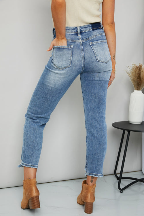 RISEN Full Size Distressed Cropped Jeans with Pockets