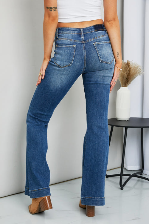 RISEN Full Size Flare Jeans with Pockets