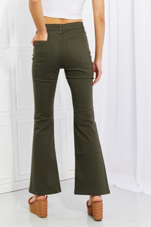 Zenana Clementine Full Size Dark Olive High-Rise Bootcut Jeans