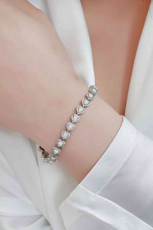 fine jewelry  925 Sterling Silver Opal Heart Bracelet  silver bracelet  silver bracelets for women  sterling silver bracelet